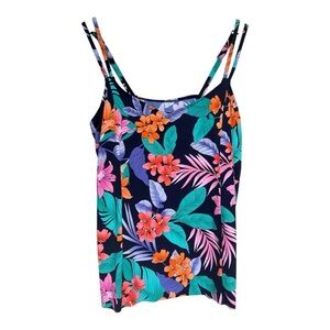 Swim Solutions Floral Spaghetti Strap Tankini swim top Sz 16W nwot, 012